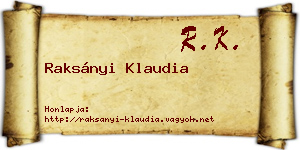 Raksányi Klaudia névjegykártya